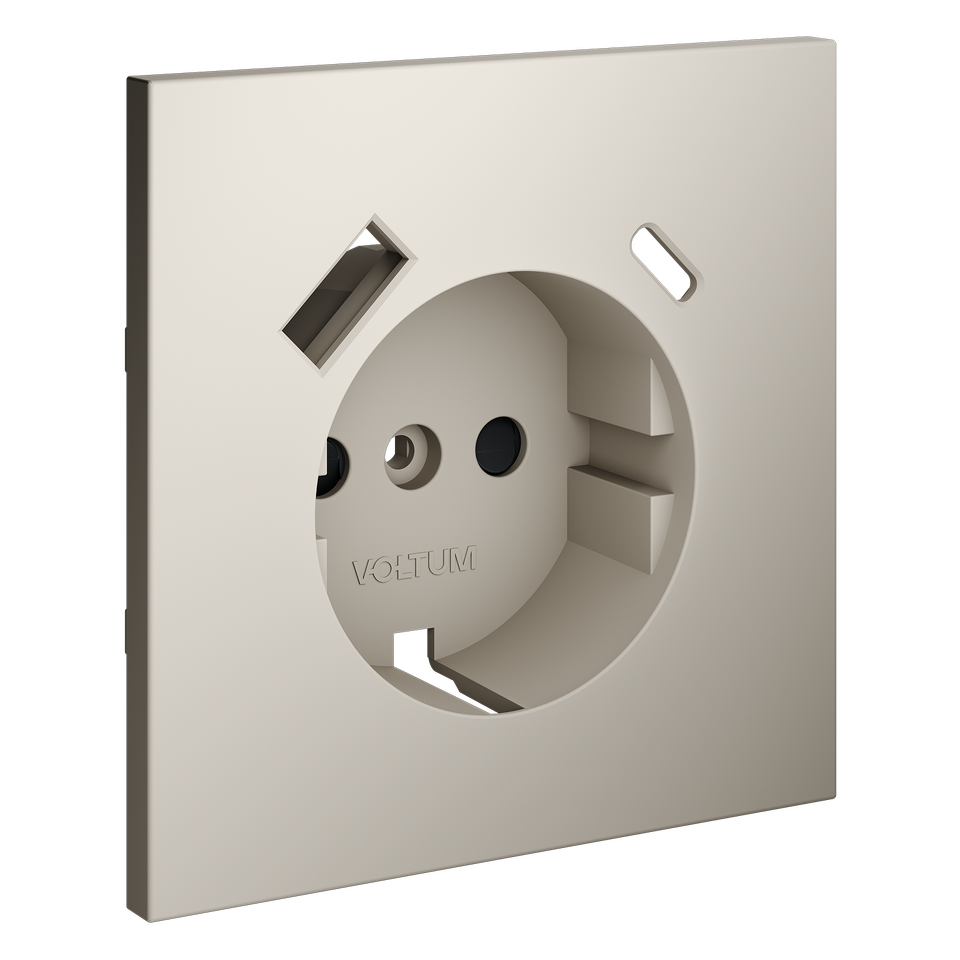 Фото №3  VOLTUM Накладка для розетки с заземлением и защитными шторками, с USB A+C, S70 (кашемир)