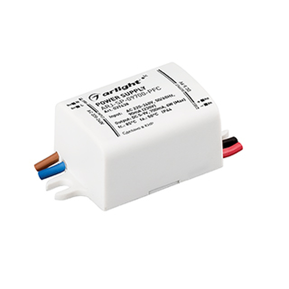 Фото №1  Arlight Блок питания ARJ-SP-09700-PFC (6W, 5-9V, 700mA) ( IP44 Пластик, 5 лет)