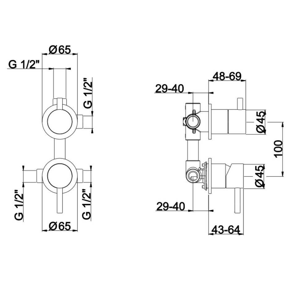 Фото №2  RU602EXX AQUAelite Metal 316 внешняя часть встроенного смесителя для душа на 2 потребителя с переключателем Золото шлифованное, PVD 61Q
