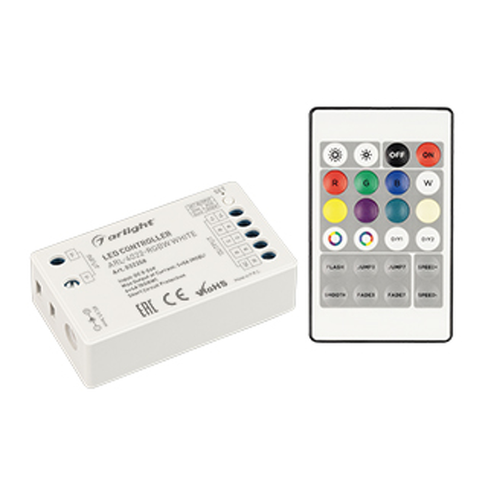 Фото №1  Arlight Контроллер ARL-4022-RGBW White (5-24V, 4x4A, ПДУ 24кн, RF) ( IP20 Пластик, 3 года)