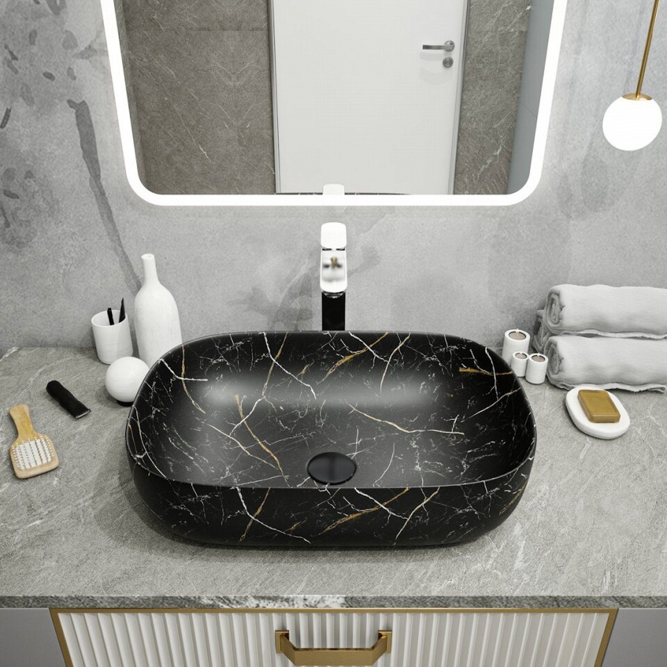 Фото №13  Раковина Teymi Раковина Solli 60 artceramic, накладная, Черный Мрамор T50399