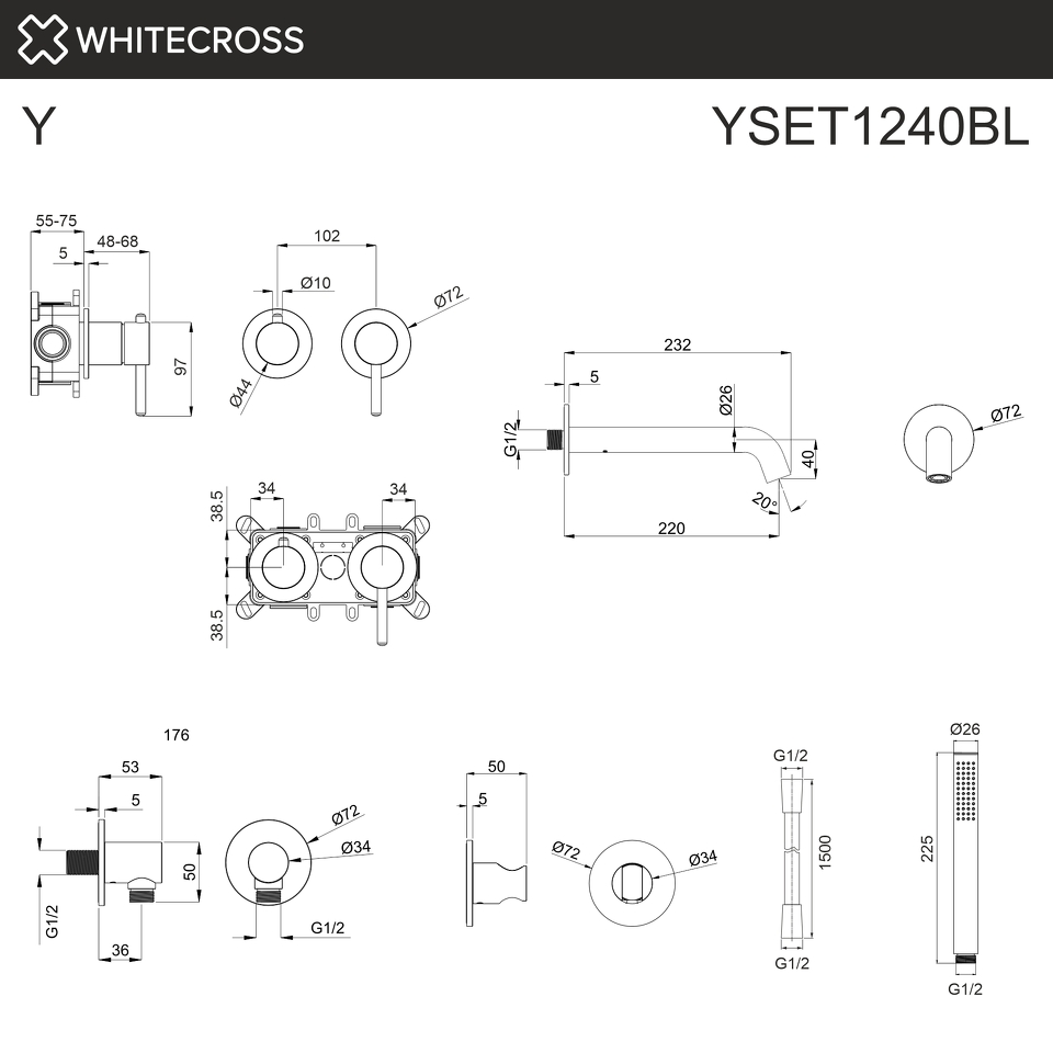 Фото №2  Смеситель для ванны скрытого монтажа WHITECROSS Y YSET1240BL (черный мат)