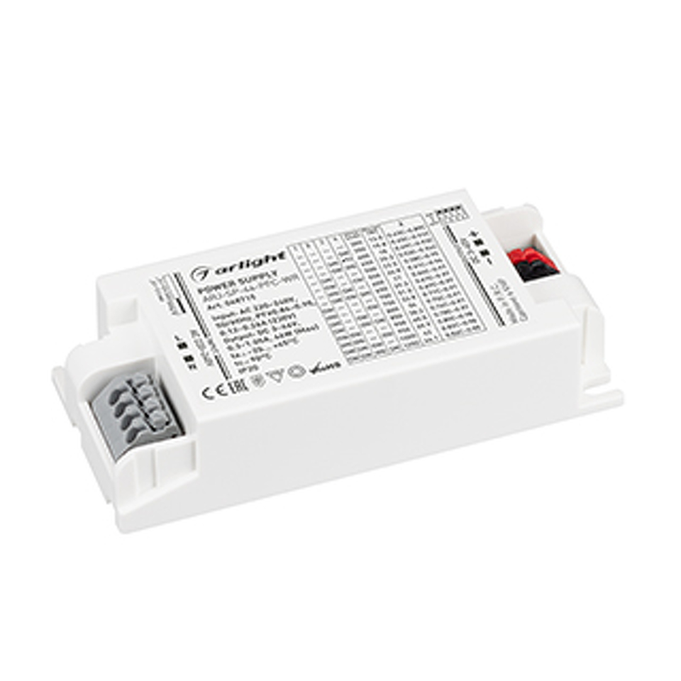 Фото №1  Arlight Блок питания ARJ-SP-44-PFC-WR (44W, 3-45V, 0.3-1.05A) ( IP20 Пластик, 5 лет)