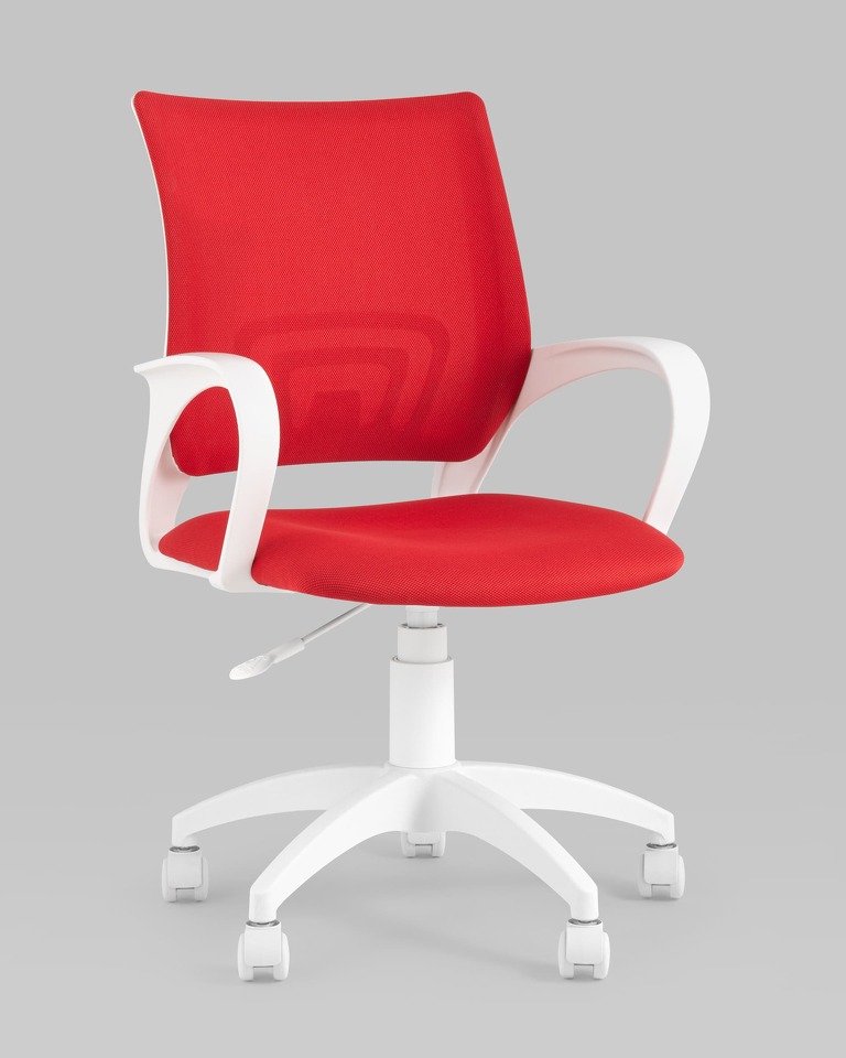 Фото №9  Кресло Кресло офисное TopChairs ST-BASIC-W красная ткань крестовина белый пластик