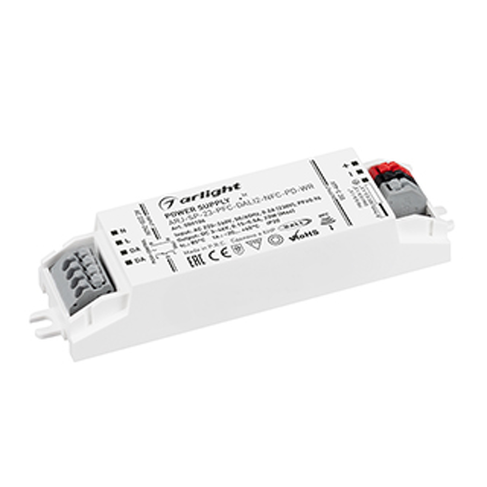 Фото №1  Arlight Блок питания ARJ-SP-23-PFC-DALI2-NFC-PD-WR (23W, 3-46V, 0.15-0.5A) ( IP20 Пластик, 5 лет)