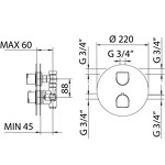 Превью фото №3  802604XX Palazzani MonteCarlo/Saint-Tropez внешняя часть термостатического смесителя для душа на 1-3 потребителя, 1/2”-3/4” Матовый никель, HRP 37