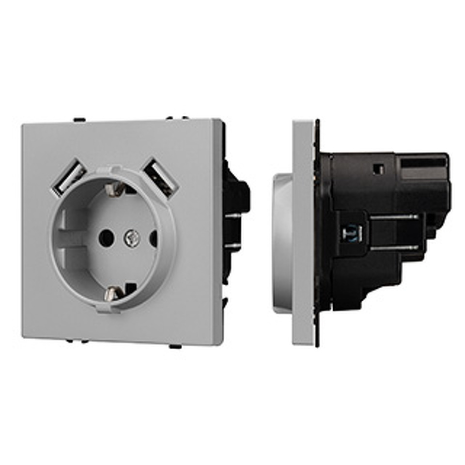 Фото №1  Розетка Arlight Механизм розетки с USB зарядкой SCT-NOBE-MUAA-SFPL-IS (230V, 16A)  ( Никель)