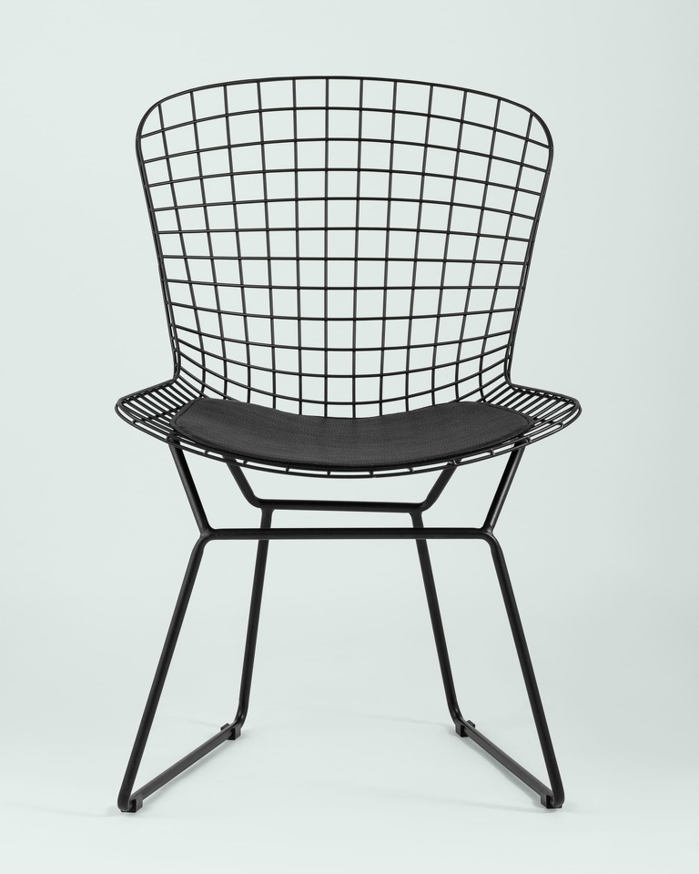 Фото №10  Стул обеденный Bertoia черный с черной подушкой