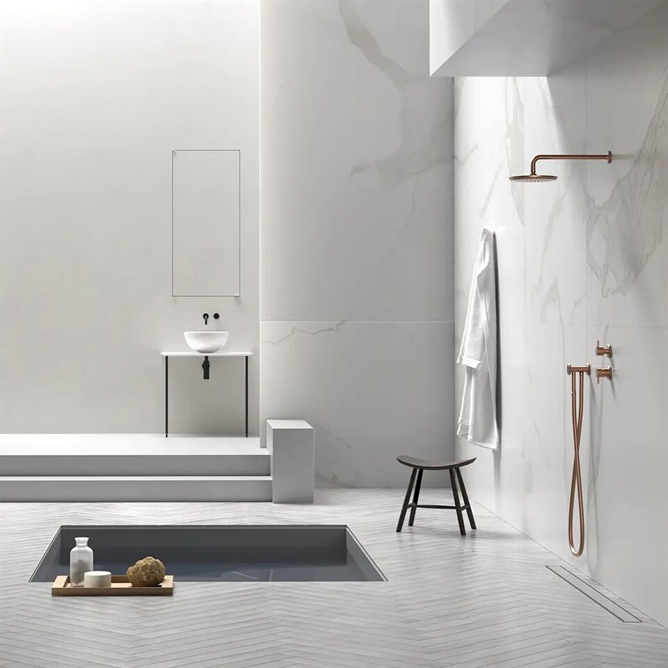Фото №6  BD025BXX AQUAelite INstile настенный кронштейн для верхнего душа из латуни, 450 мм Медь шлиф. глянц., 14Q