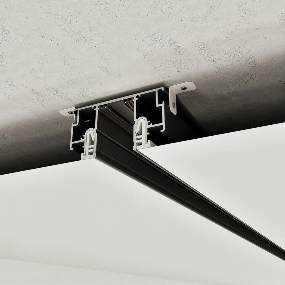 Фото №3  NOVOTECH 135324 NT25 000 черный Шинопровод для монтажа в натяжной потолок (CLAMP), в комплекте заглушки 2шт и соединит. планки 4шт, 3м IP20 220V VECTOR