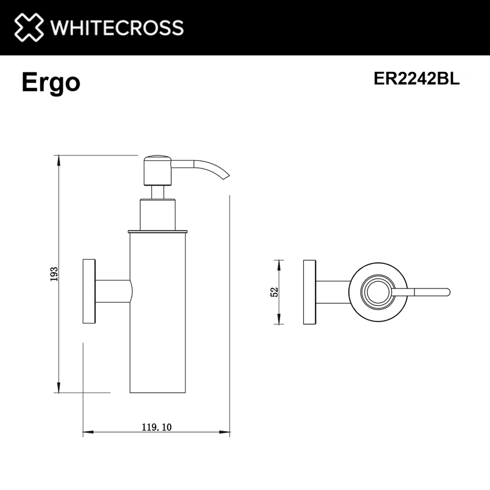 Фото №2  Дозатор для жидкого мыла подвесной WHITECROSS Ergo ER2242BL (черный мат)