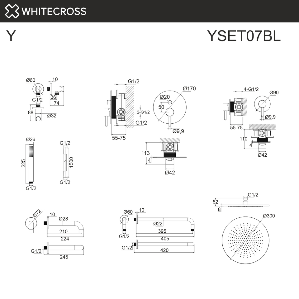 Фото №3  Система для ванны скрытого монтажа WHITECROSS Y YSET07BL (черный мат)