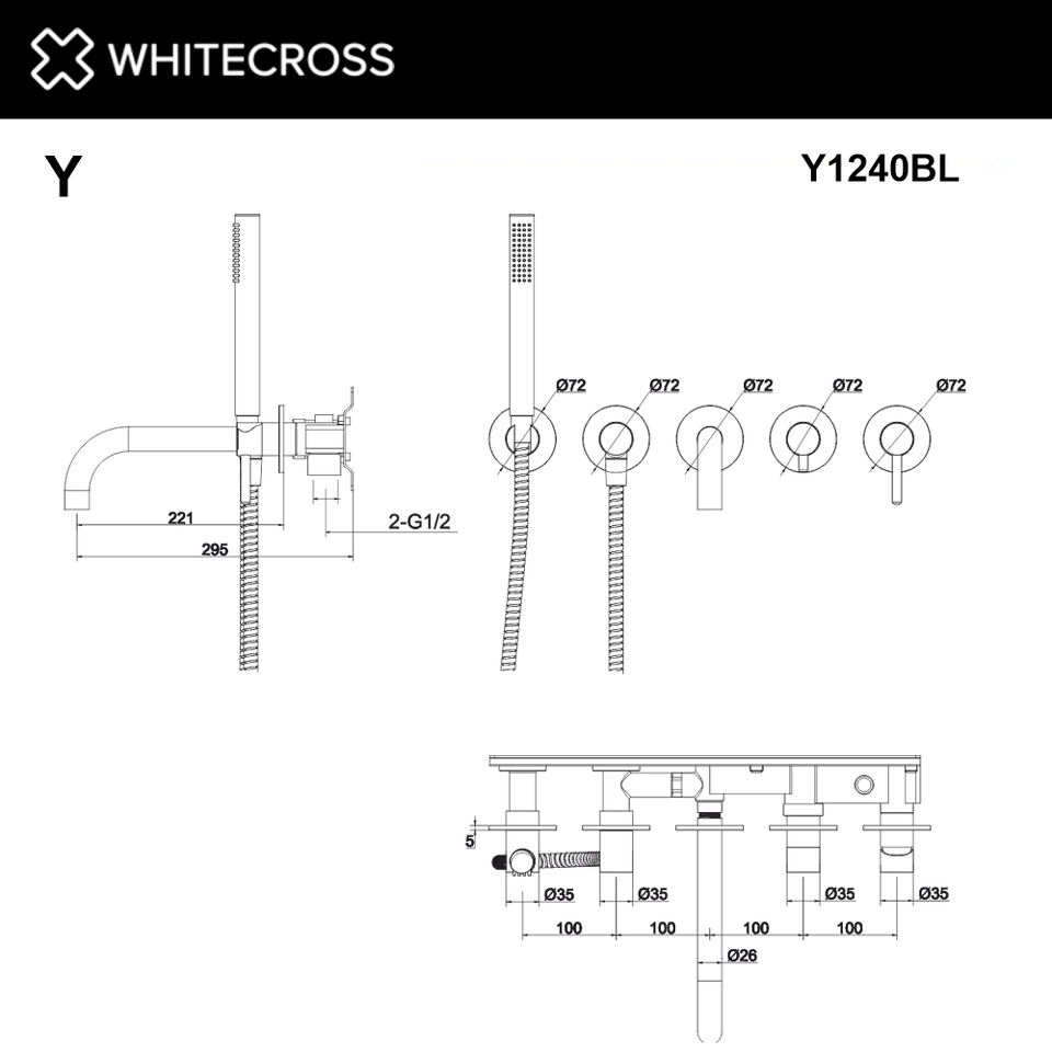 Фото №3  Смеситель для ванны скрытого монтажа WHITECROSS Y Y1240BL (черный мат)