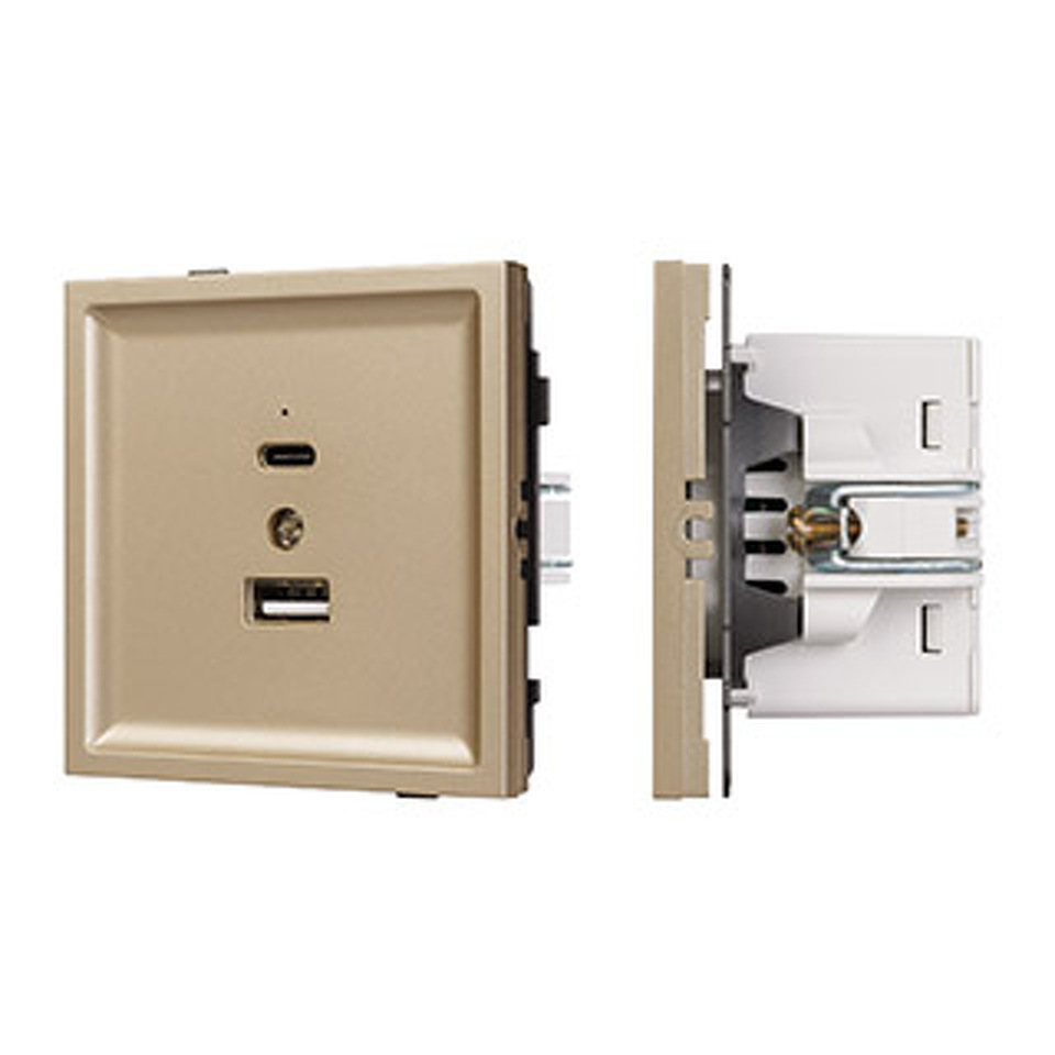 Фото №1  Розетка Arlight Механизм USB розетки SCT-TENDO-MUAC-SFPL-GD (5V, 3A, QC3) ( Матовый песочный)