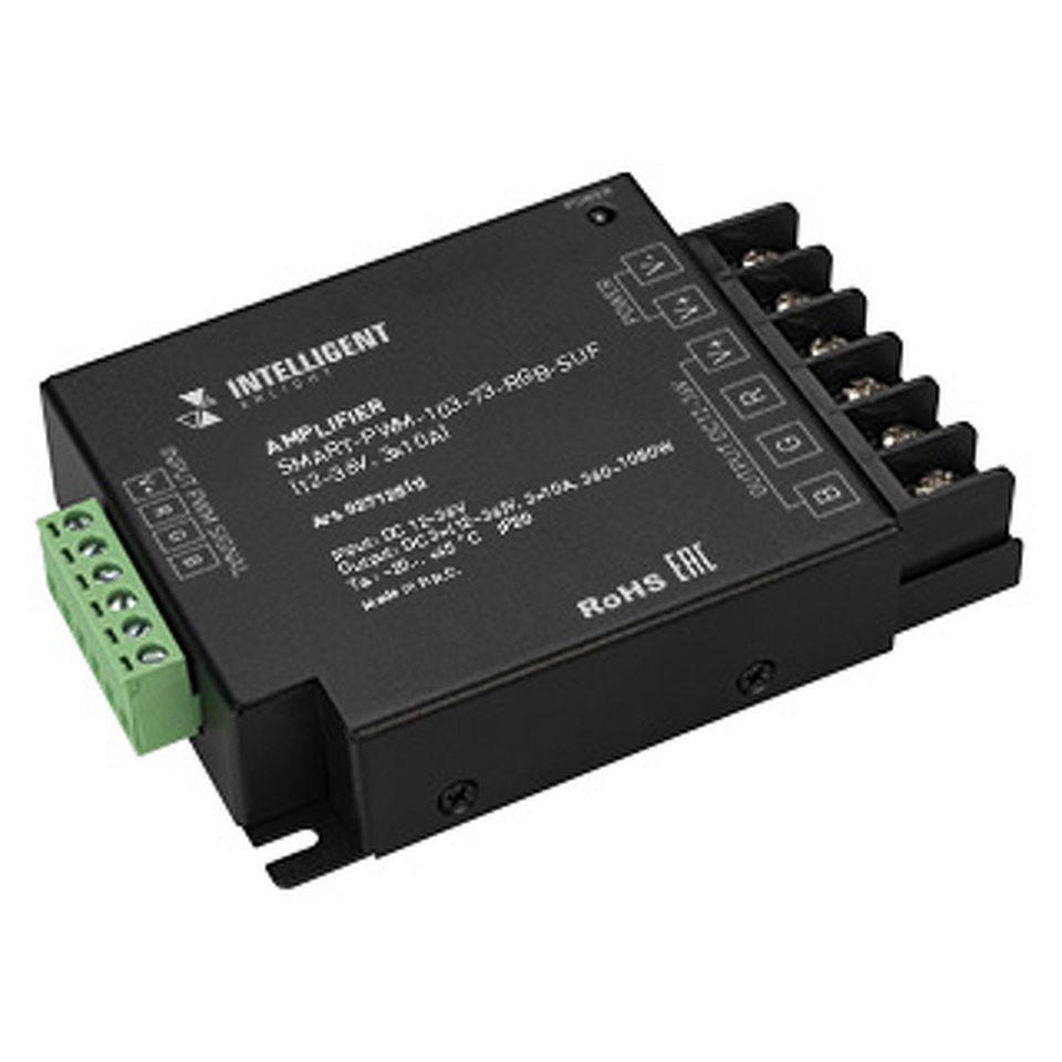 Фото №1  IARL INTELLIGENT ARLIGHT Усилитель SMART-PWM-103-73-RGB-SUF Black (12-36V, 3x10A) ( IP20 Металл, 5 лет)