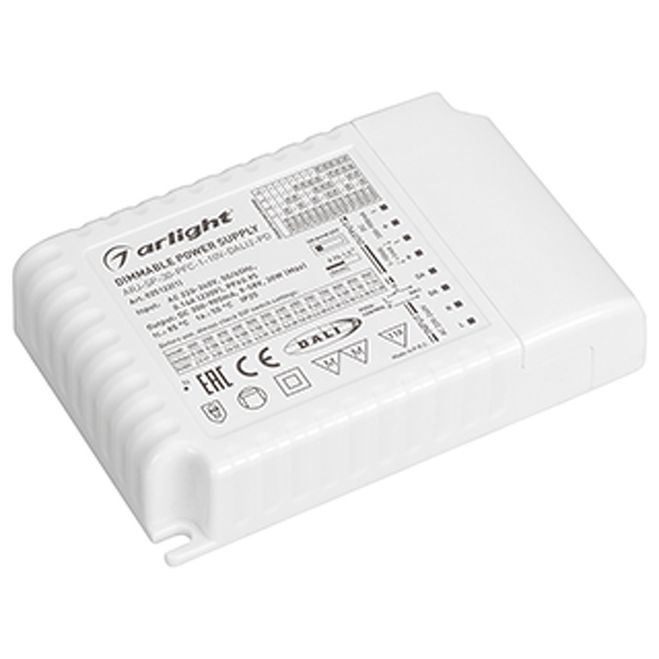 Фото №1  Arlight Блок питания ARJ-SP-30-PFC-1-10V-DALI2-PD (30W, 300-900mA) ( IP20 Пластик, 5 лет)