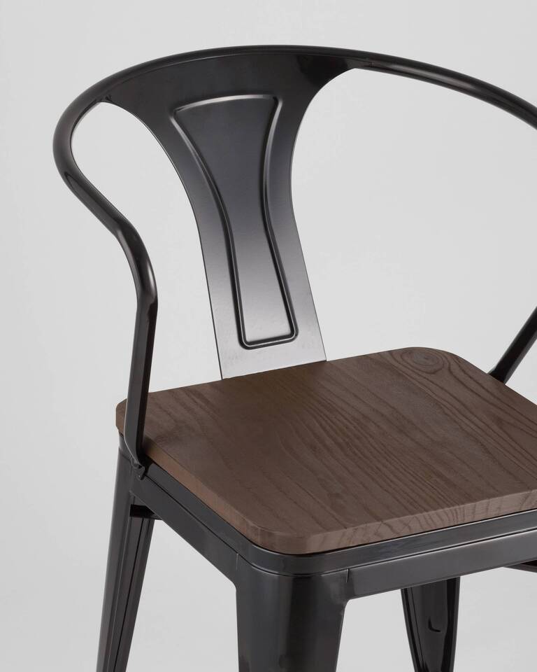 Фото №10  Стул TOLIX ARM WOOD с подлокотниками черный