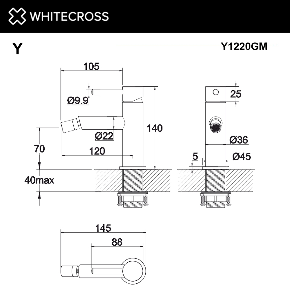 Фото №3  Смеситель для биде WHITECROSS Y Y1220GM (оружейная сталь)