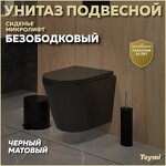 Превью фото №1  Унитаз Teymi Унитаз подвесной Solli , безободковый, черный матовый, сиденье микролифт T40201MB