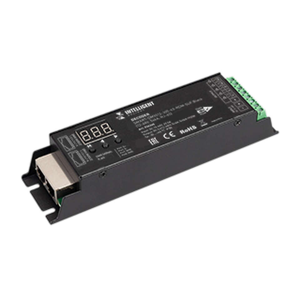Фото №1  IARL INTELLIGENT ARLIGHT Декодер SMART-DMX512-305-63-RDM-SUF Black (12-48V, 5x4A, RJ-45) ( IP20 Металл, 5 лет)
