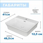 Превью фото №14  Раковина Teymi Раковина Aina 49 накладная с полочкой под смеситель, белая T50002