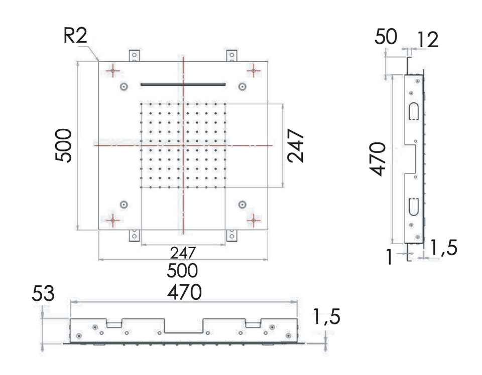 Фото №2  Верхний душ потолочный 50 см Remer INOX SS357SFS50NC