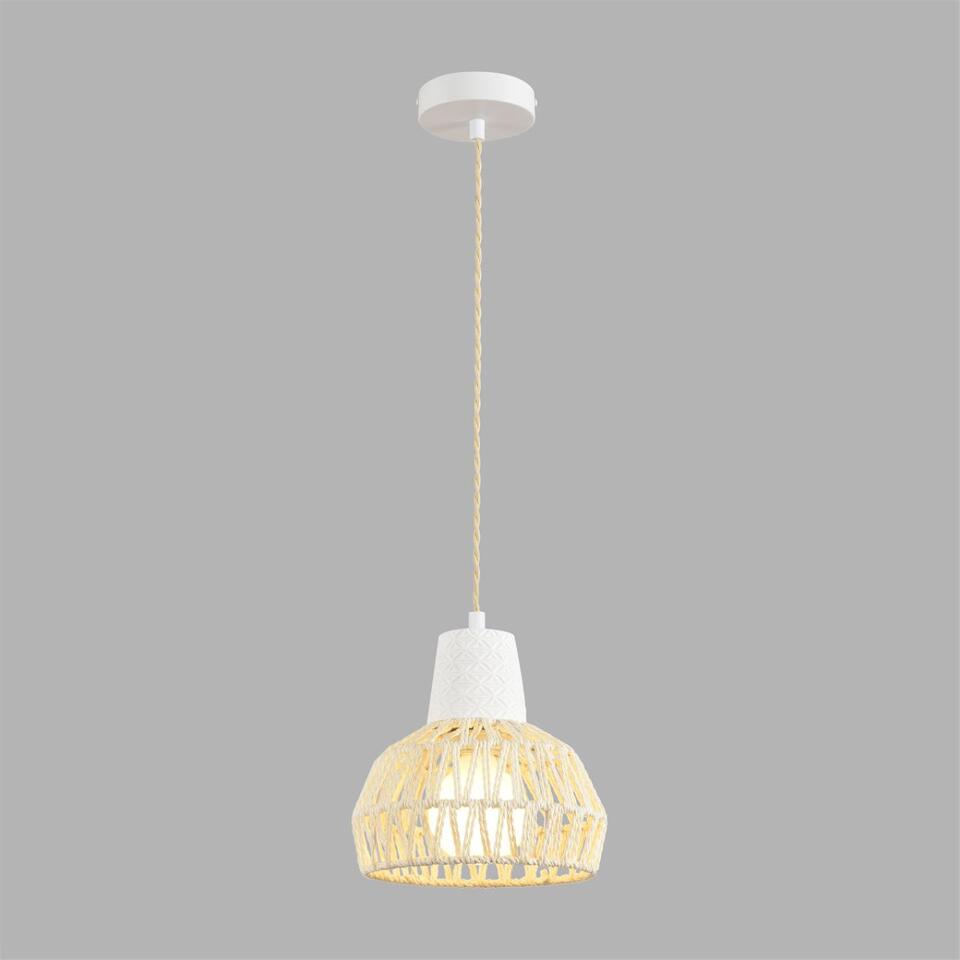 Фото №6  Подвесной светильник LUMION 8368/1B ECO LN26 327 белый/бежевый, цемент/металл/джутовый шнур Подвес E27 LED 10W 220V BOHO