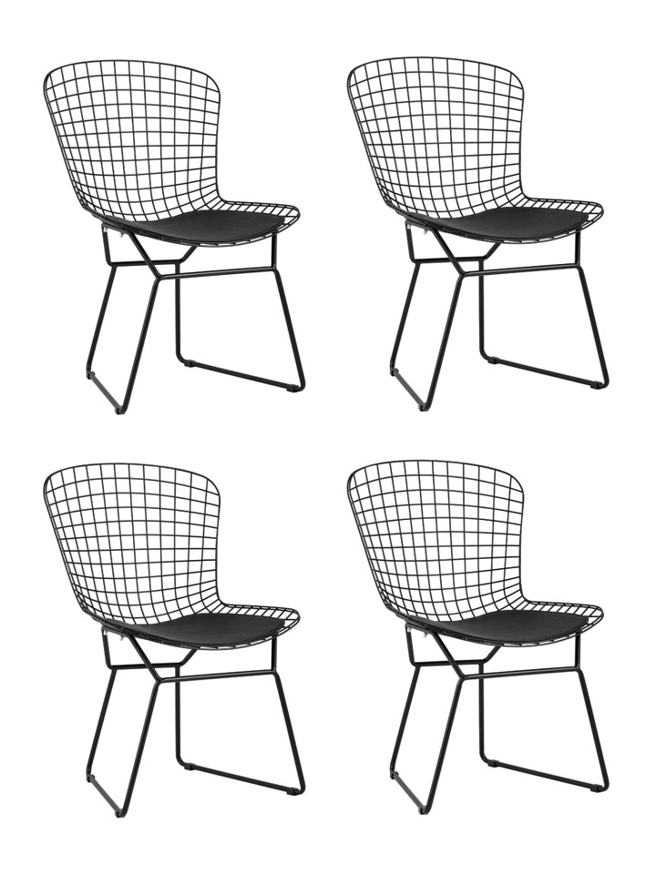 Фото №10  Стул обеденный Bertoia черный с черной подушкой 4 шт