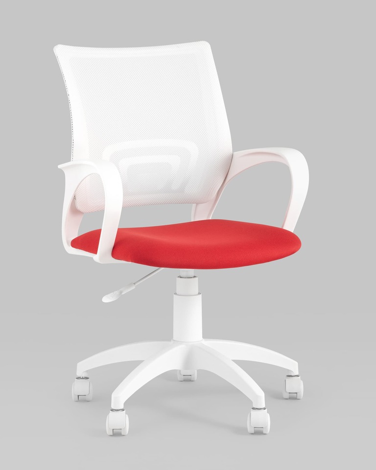 Фото №9  Кресло Кресло офисное Topchairs ST-BASIC-W спинка белая сетка сиденье красная ткань крестовина белый пластик