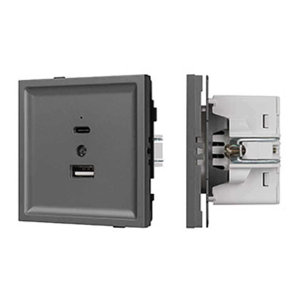 Фото №1  Розетка Arlight Механизм USB розетки SCT-TENDO-MUAC-SFPL-GR (5V, 3A, QC3) ( Матовый графитовый)