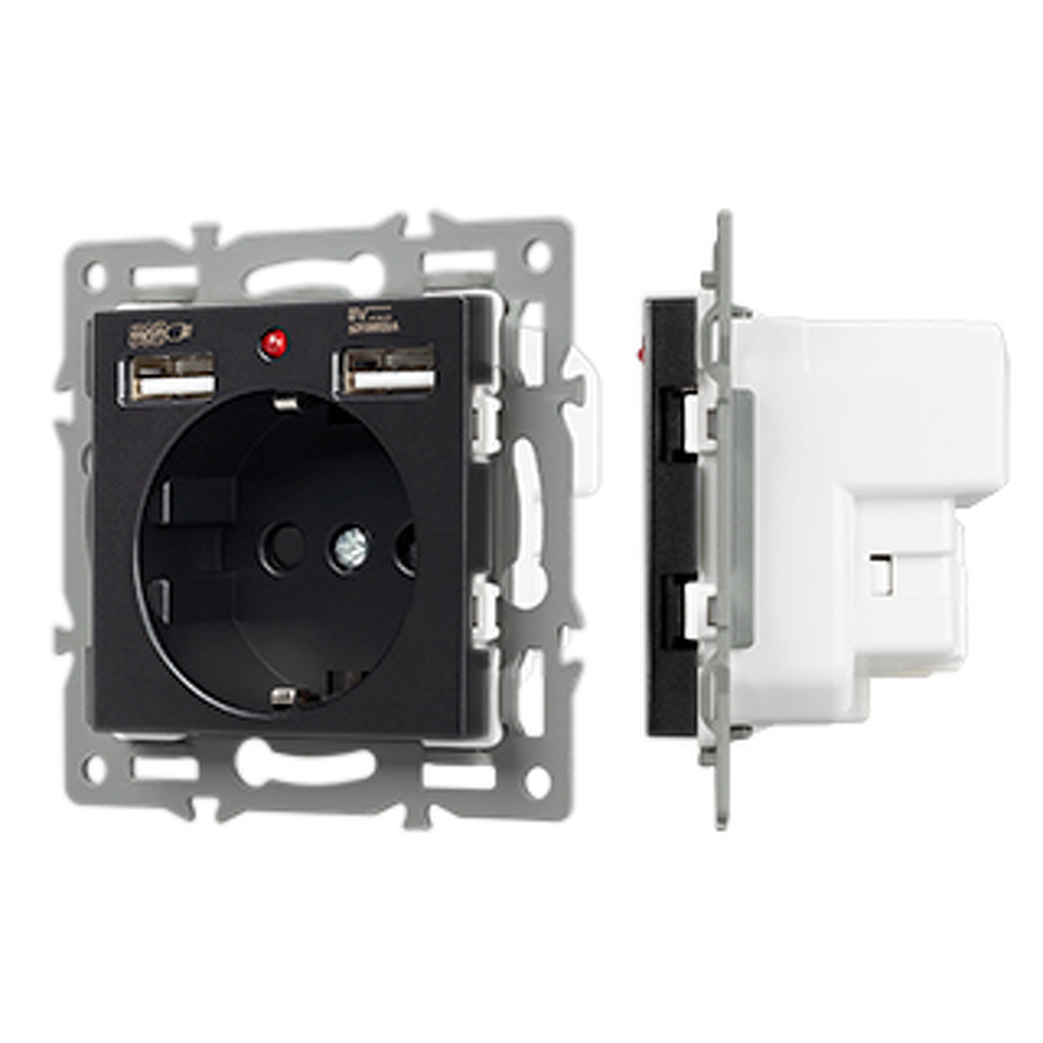 Фото №1  Розетка Arlight Механизм розетки с USB зарядкой SCT-MUAA-PL-BK (250V, 16A) ( -)