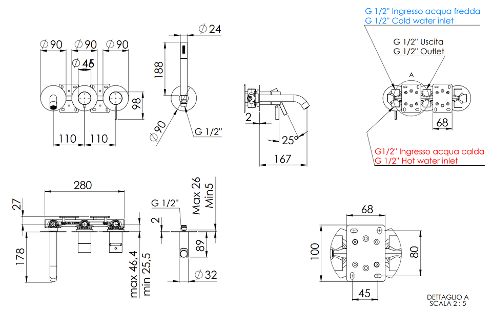 Фото №2  Смеситель для ванны Remer Metrica MC53D2PXV, сталь