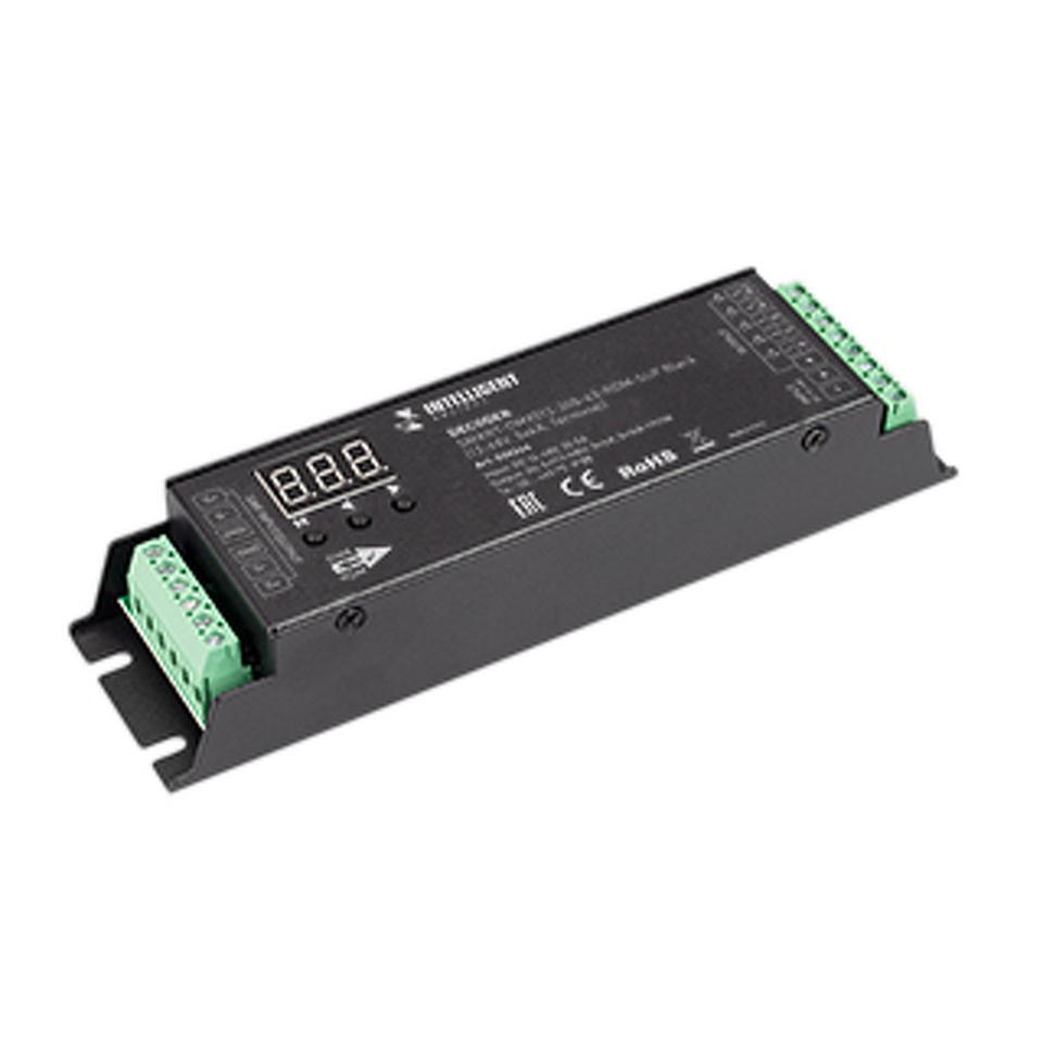 Фото №1  IARL INTELLIGENT ARLIGHT Декодер SMART-DMX512-305-63-RDM-SUF Black (12-48V, 5x4A, Terminal) ( IP20 Металл, 5 лет)