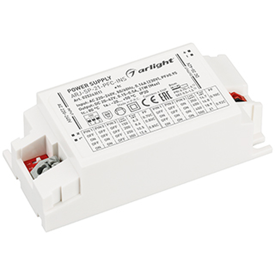 Фото №1  Arlight Блок питания ARJ-SP-21-PFC-INS (21W, 20-42V, 0.15-0.5A) ( IP20 Пластик, 5 лет)
