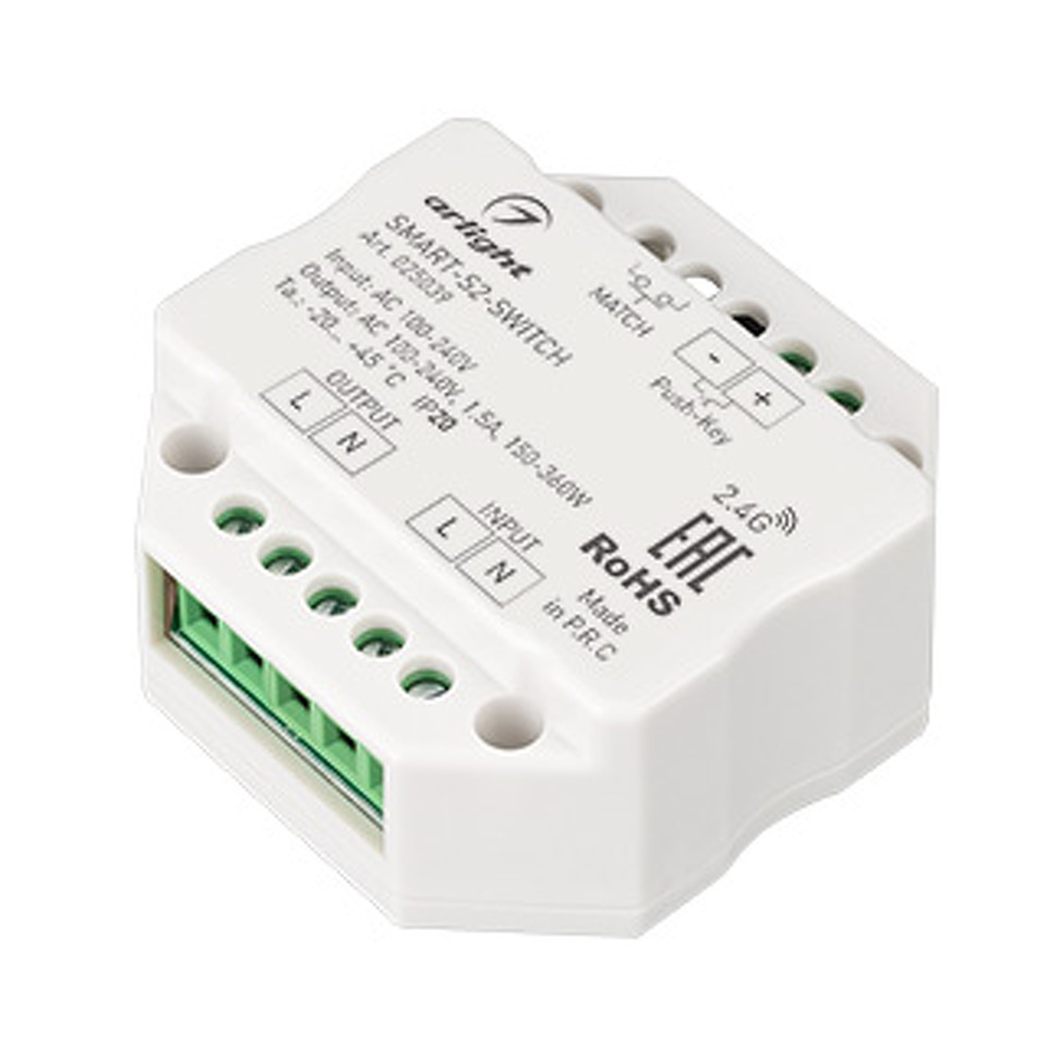 Фото №1  Arlight Контроллер-выключатель SMART-S2-SWITCH (230V, 1.5A, 2.4G) ( IP20 Пластик, 5 лет)