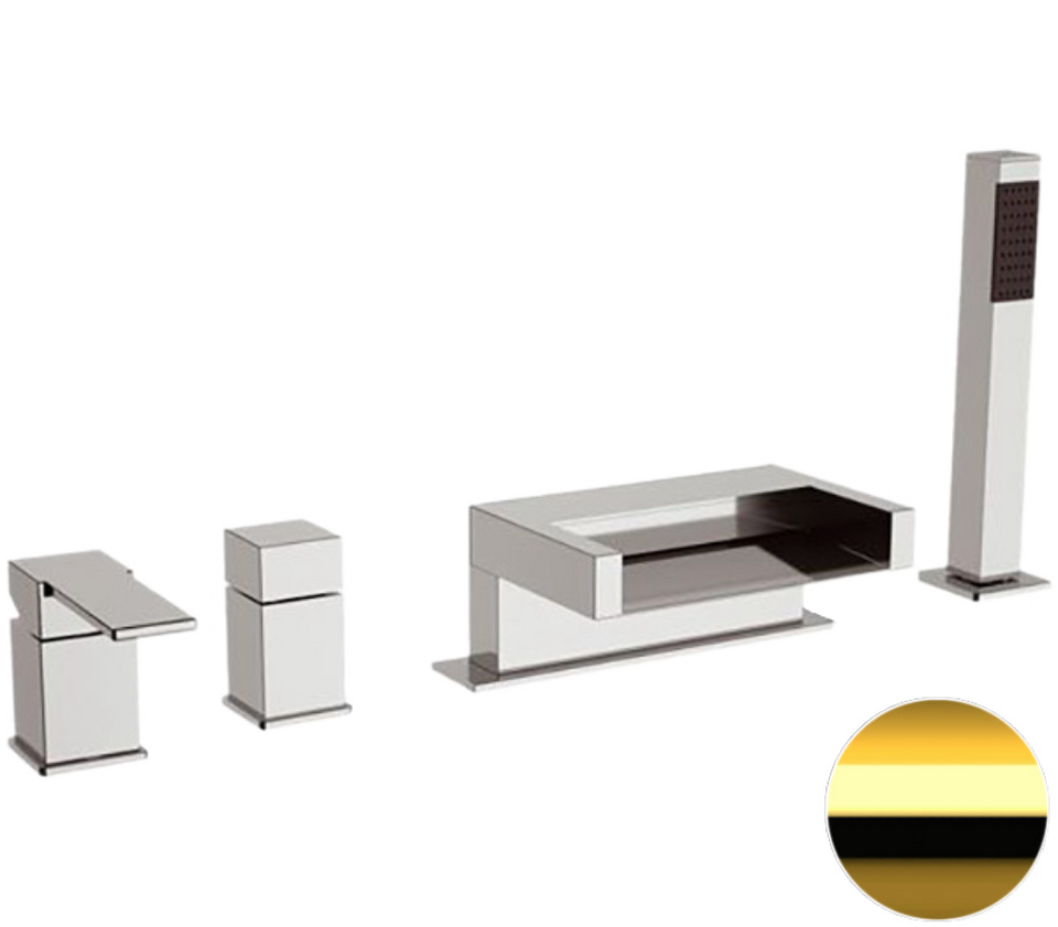 Фото №2  Смеситель для ванны Remer Qubika Cascata QC06DO, золото глянцевое