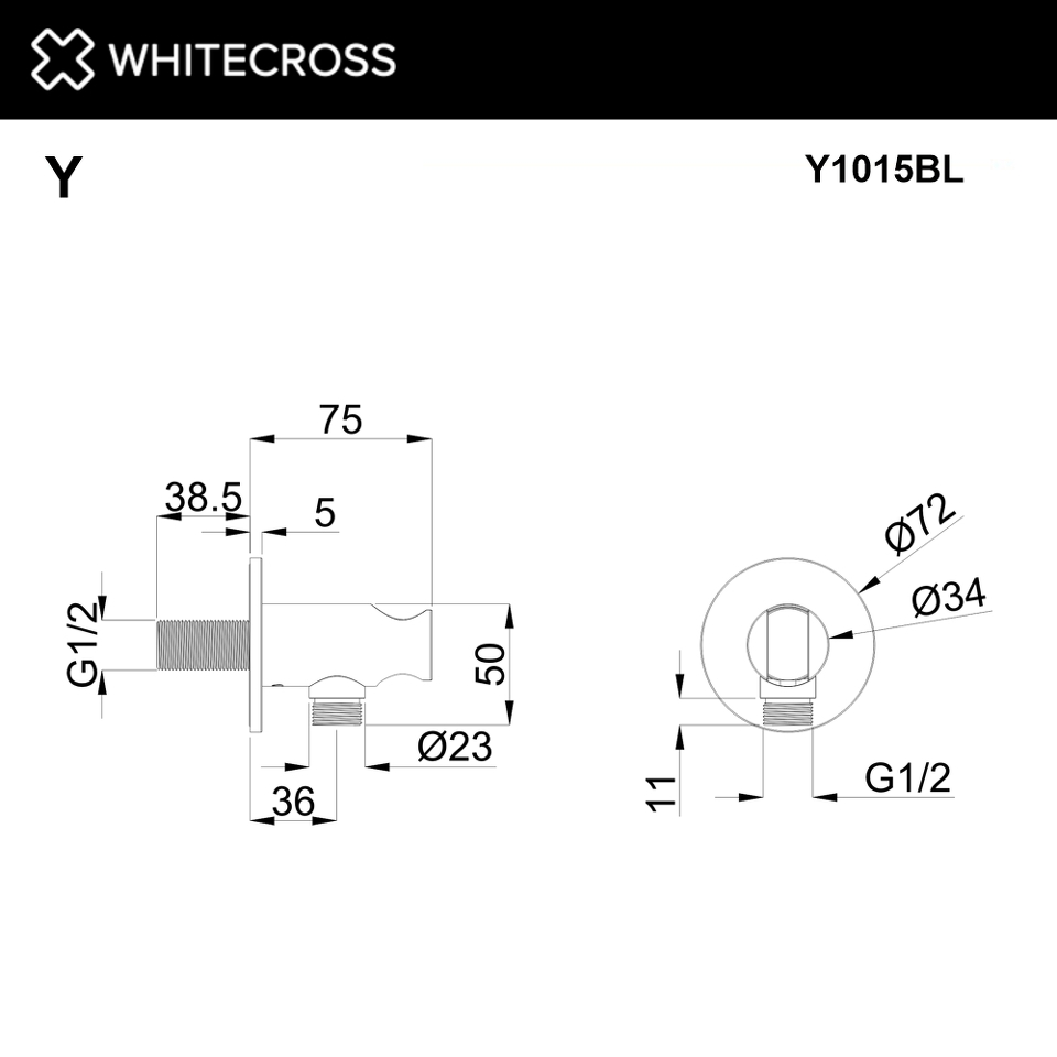 Фото №2  Угловой соединительный элемент с держателем лейки WHITECROSS Y1015BL (черный мат)