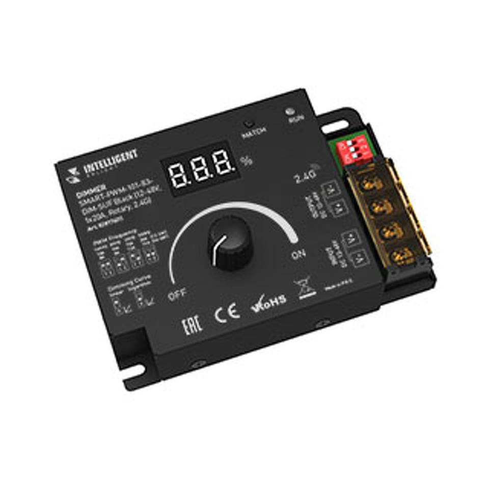 Фото №1  IARL INTELLIGENT ARLIGHT Диммер SMART-PWM-101-83-DIM-SUF Black (12-48V, 1x20A, Rotary, 2.4G) ( IP20 Металл, 5 лет)