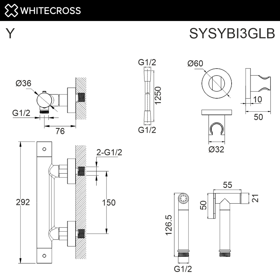 Фото №2  Система для биде наружного монтажа WHITECROSS Y SYSYBI3GLB (брашированное золото)