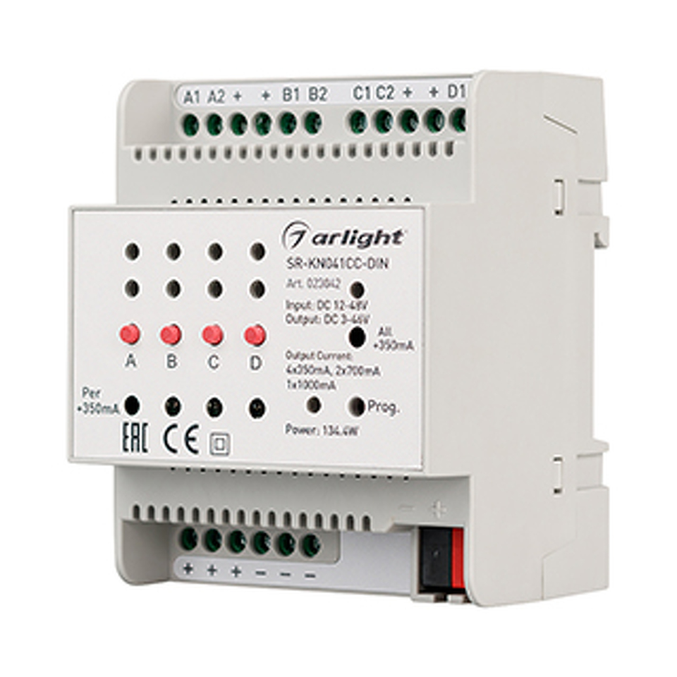 Фото №1  Arlight Контроллер тока SR-KN041CC-DIN (12-48V, 4x350/700mA) ( Контроллер)