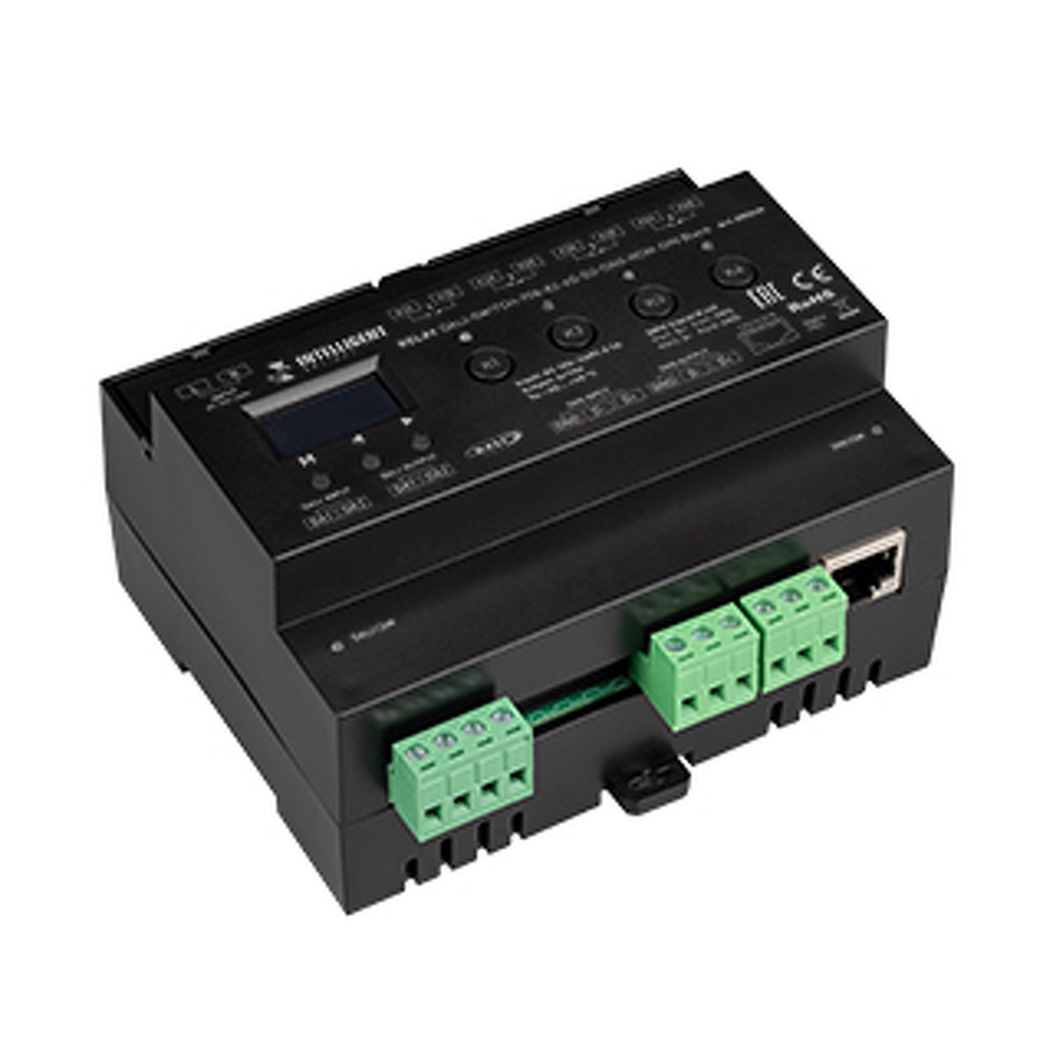 Фото №1  IARL INTELLIGENT ARLIGHT Релейный модуль DALI-SWITCH-708-82-4G-D2-DRO-RDM-DIN Black (230V, 4x10A, DMX512) ( IP20 Пластик, 5 лет)