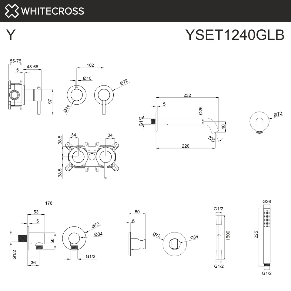 Фото №2  Смеситель для ванны скрытого монтажа WHITECROSS Y YSET1240GLB (брашированное золото)