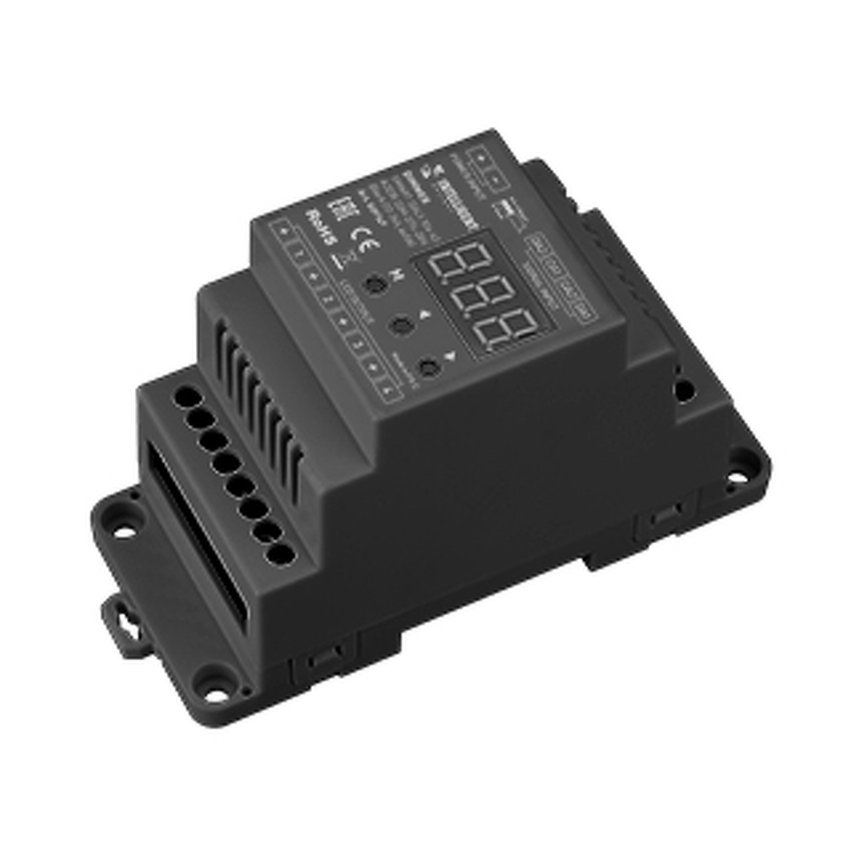 Фото №1  IARL INTELLIGENT ARLIGHT Диммер SMART-DALI-104-62-ADDR-DIM-DT6-DIN Black (12-24V, 4x5A) ( IP20 Пластик, 5 лет)