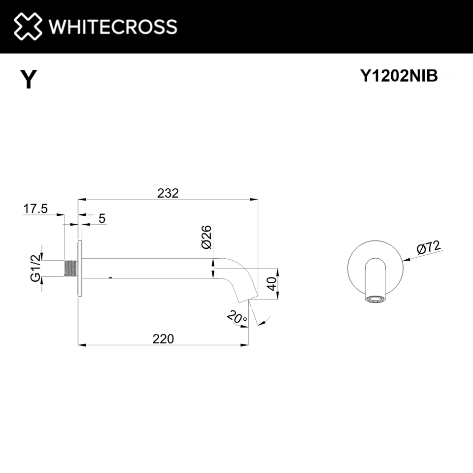 Фото №2  Излив настенный 220 мм WHITECROSS Y1202NIB (брашированный никель)