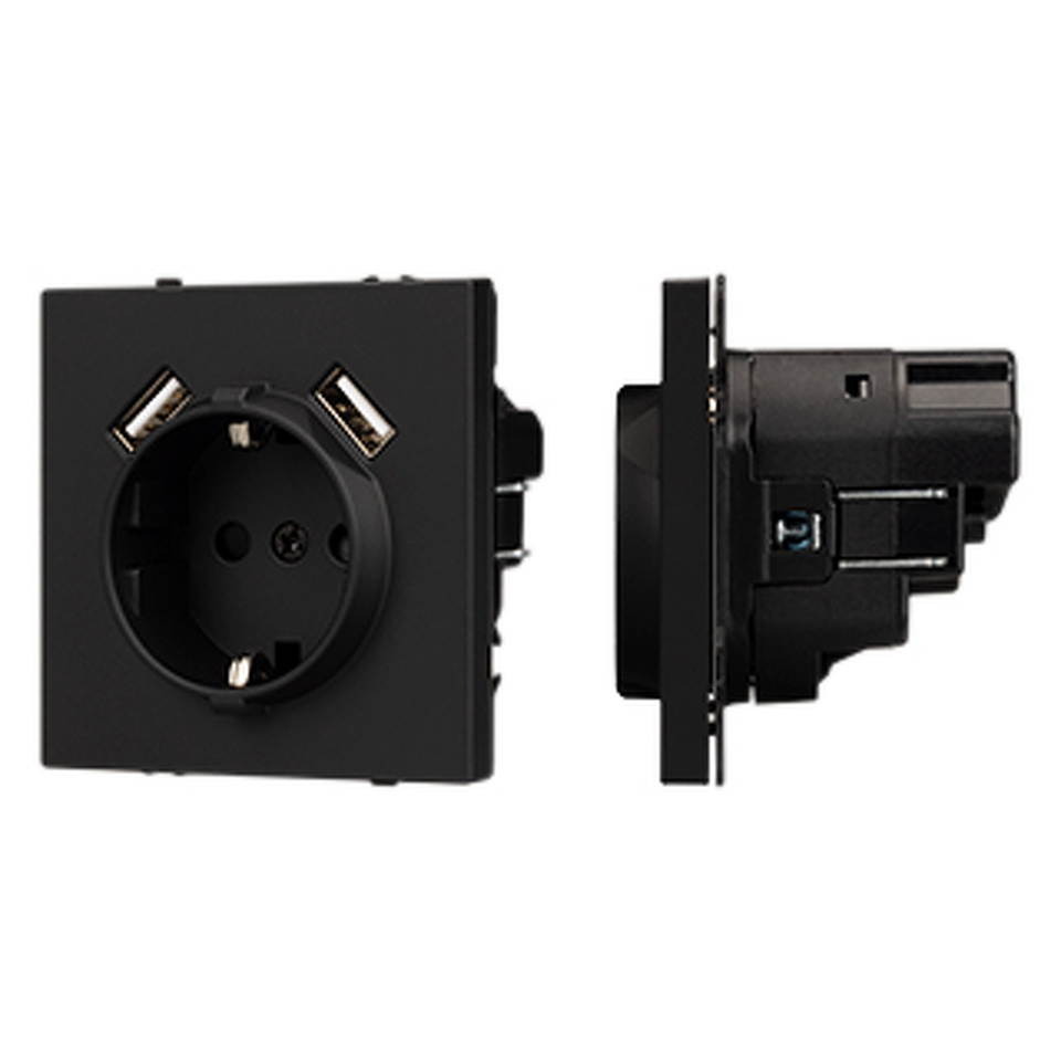 Фото №1  Розетка Arlight Механизм розетки с USB зарядкой SCT-NOBE-MUAA-SFPL-BK (230V, 16A) ( Черный оникс)