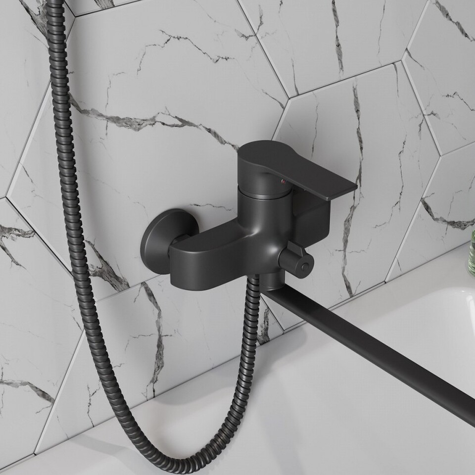 Фото №11  Watersense Смеситель для ванной с длинным изливом Lori, черный матовый T10267