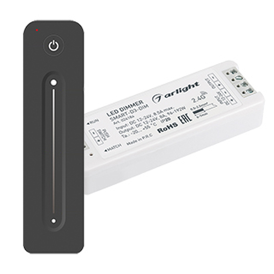 Фото №1  Arlight Диммер SMART-DIM-SET-LINE (12-24V, 1x8A, ПДУ 2.4G) ( IP20 Пластик, 5 лет)