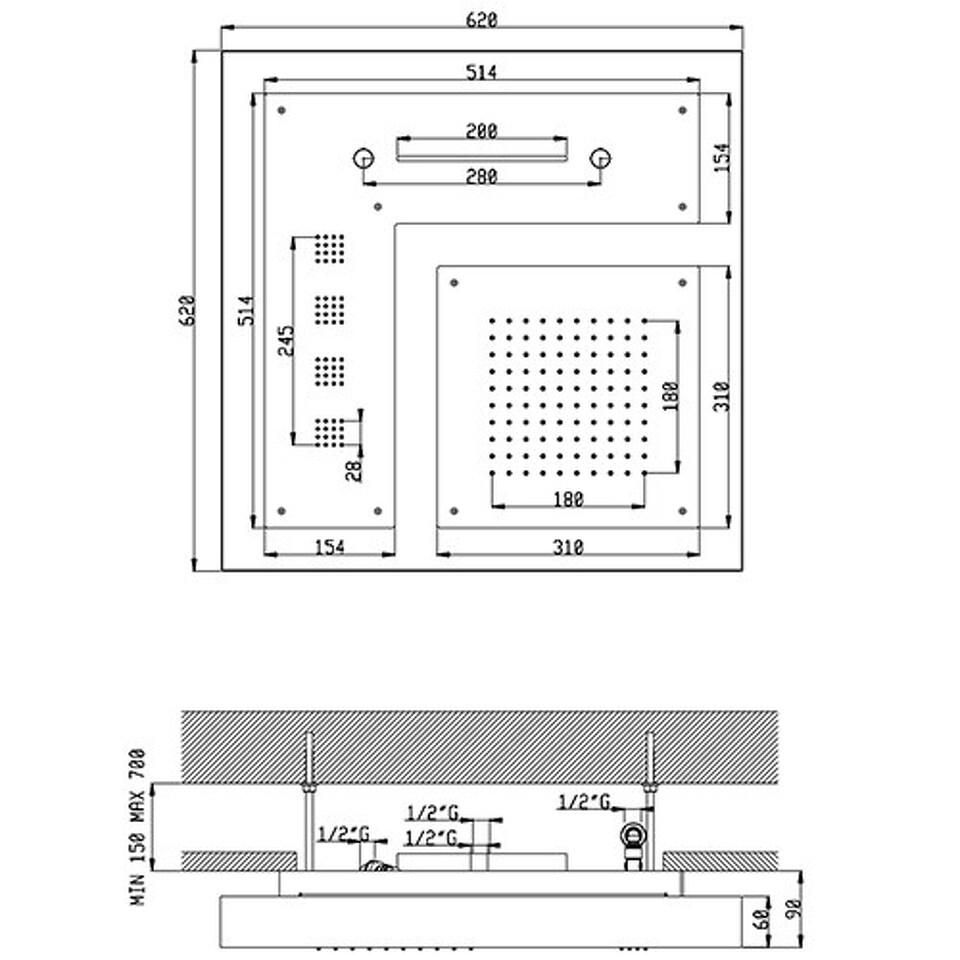 Фото №2  SF131DXX AQUAelite Modula верхний душ с 4-мя режимами, 620x620 мм Нержавеющая сталь полир., 02Q