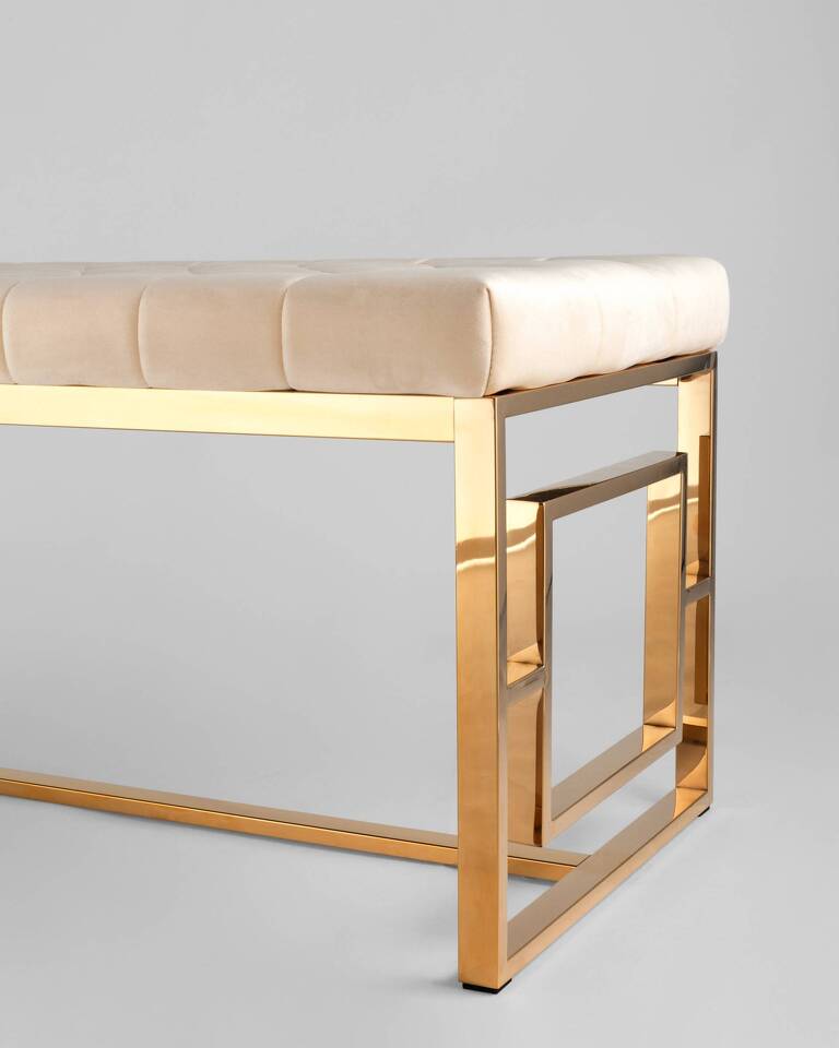 Фото №6  Банкетка-скамейка БРУКЛИН велюр бежевый сталь золото