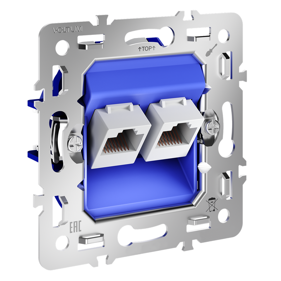 Фото №4  Розетка VOLTUM Механизм розетки компьютерной двойной RJ45+RJ45 кат.6, S70